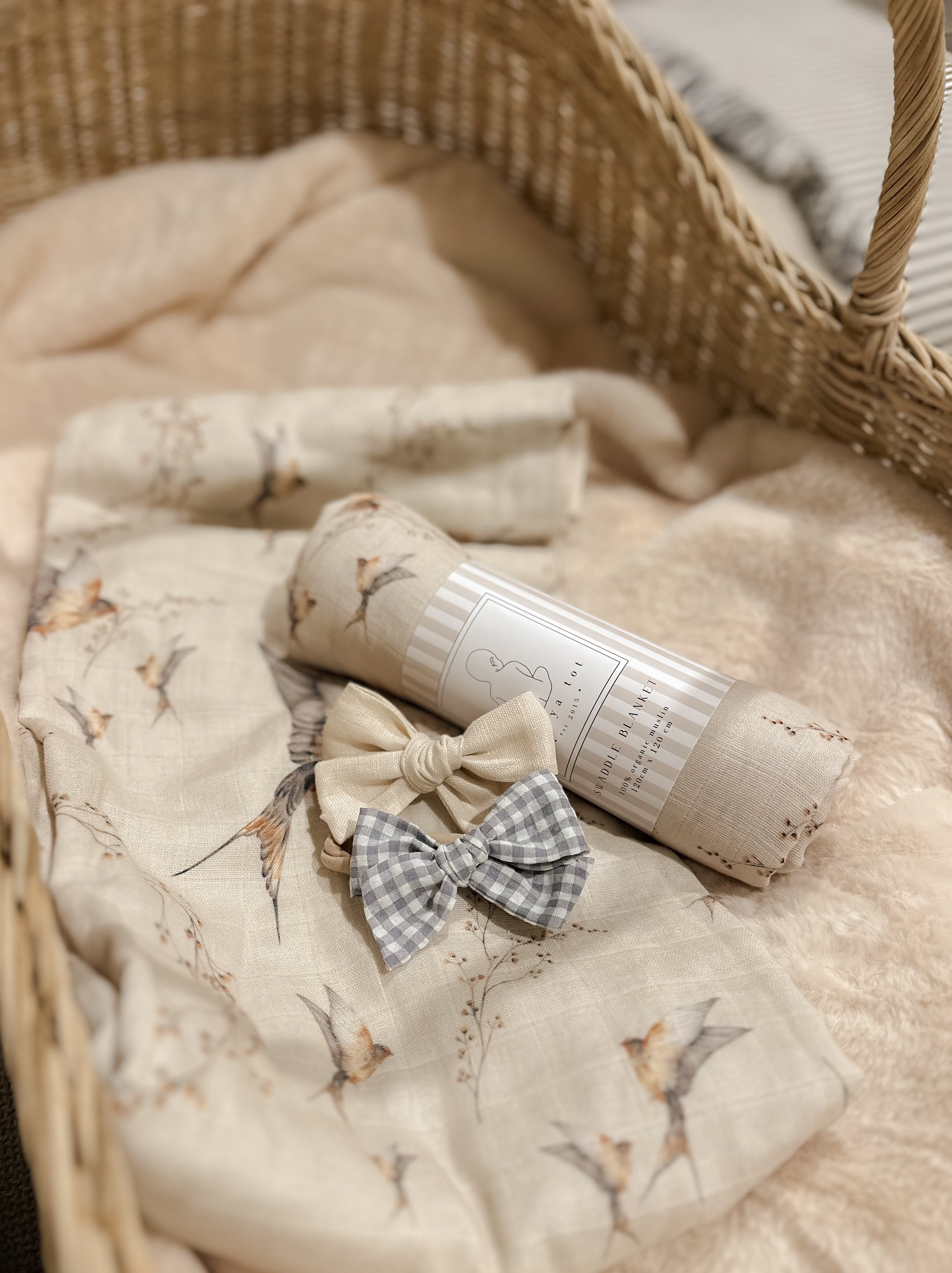 Baby Bow Headband Stone Gingham – Pop Ya Tot