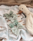 Prairie Bow Headband - Sage Gingham