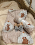 Baby Bow Headband - Stone Gingham